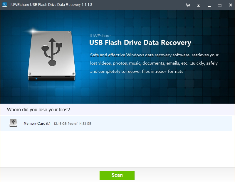 Windows 7 IUWEshare USB Flash Drive Data Recovery 5.8.8.8 full